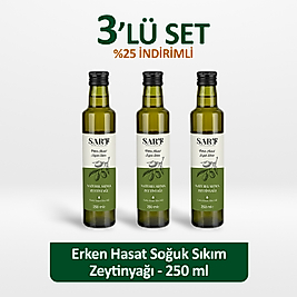 3 Adet x 250 ml Cam Şişe -  Erken Hasat Soğuk Sıkım Zeytinyağı