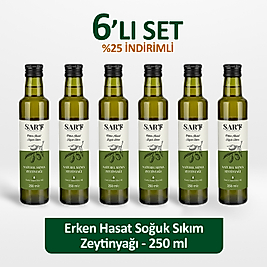 6 Adet x 250 ml Cam Şişe -  Erken Hasat Soğuk Sıkım Zeytinyağı