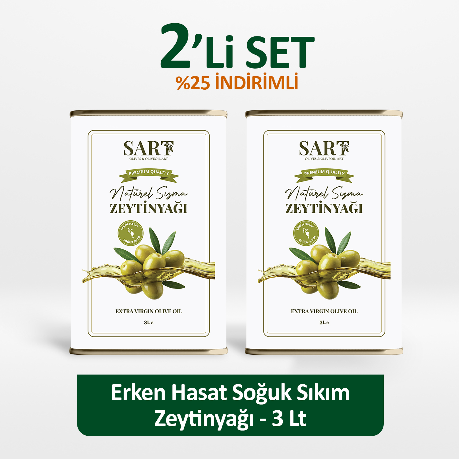 2 Adet x 3 LT Teneke - Erken Hasat Soğuk Sıkım Zeytinyağı