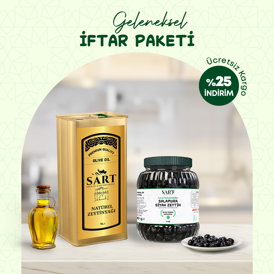 2'li Geleneksel İftar Paketi- 5 Lt. İlk Hasat Naturel Sızma Zeytinyağı + 1 Kg Gemlik Sofralık Small Boy Siyah Zeytin